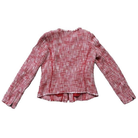 Joie Collis Tweed Twill Fringe Blazer Jacket Womens M Fitted Full Zip Red Cotton - Picture 6 of 9